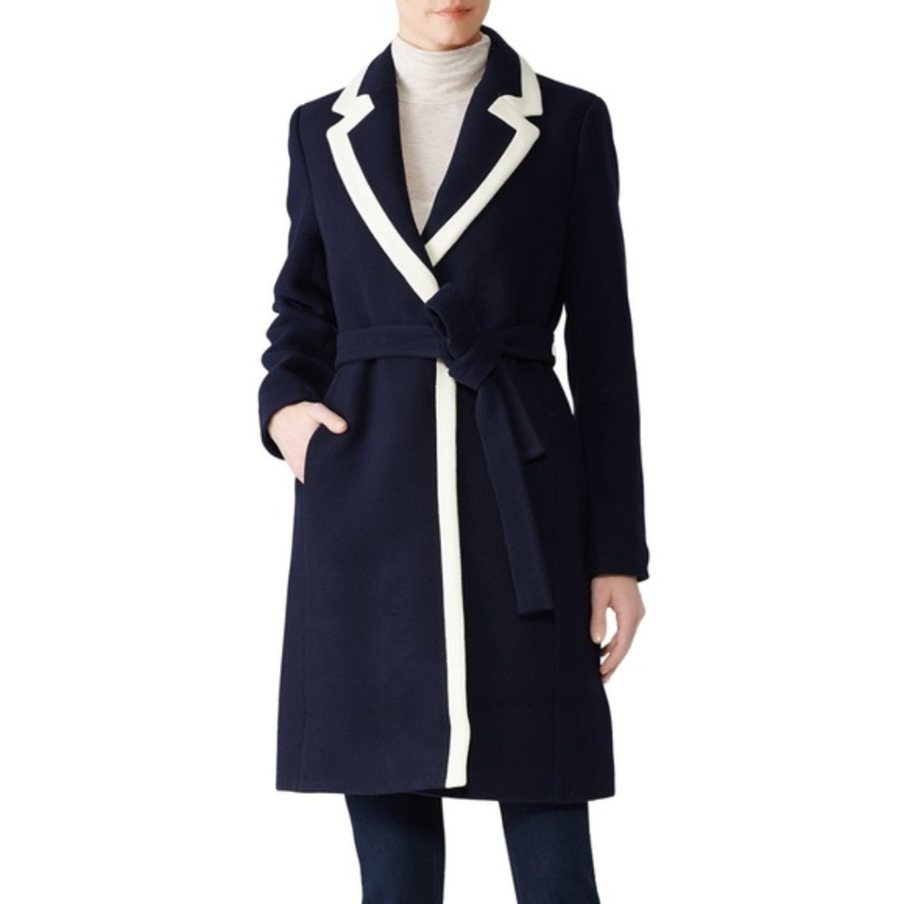 J. Crew Navy Coat with White Trim